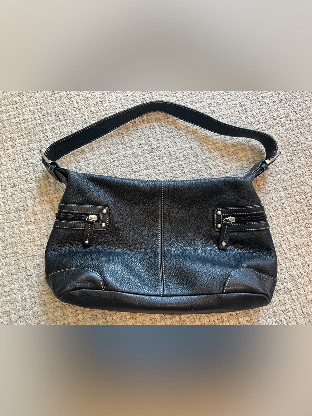 Black Pebbled Leather Shoulder Bag